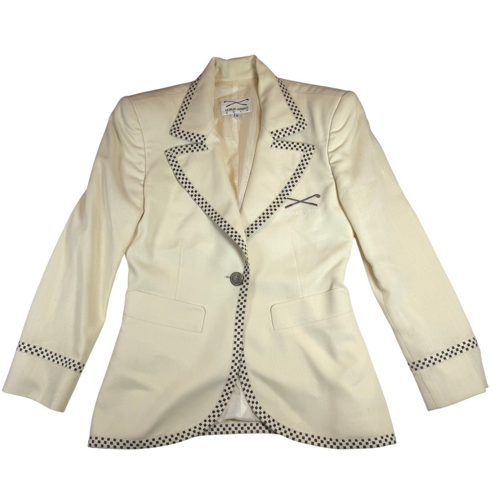 Vintage Giorgio Armani Golf Blazer Size 38 Medium Virgin Wool Checkered Trim